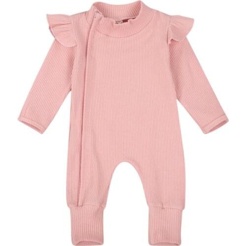 Newborn Baby Long Sleeve Zipper Jumpsuit Boys Girls Autumn Winter Warm Fresh Solid Color One Piece Long Pants Rompers 0-18M