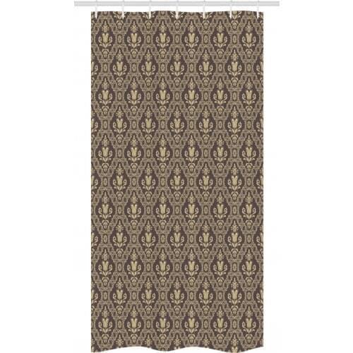 Royal Damask Shower Curtain Set Curly Symbols on Earthy Back Waterproof Fabric Narrow Bath Curtain Bathroom Decor with Hooks