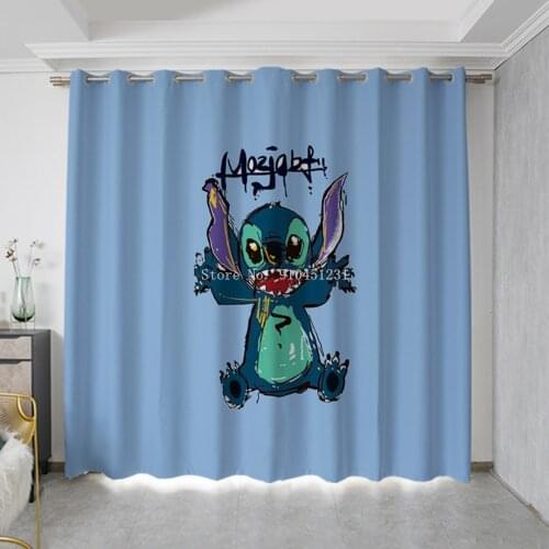 Summer Disney Lilo and Stitch Rings Top Blackout Curtains Darkening Window Drapes for Bedroom Cute Animal Boys Girls Room Decor