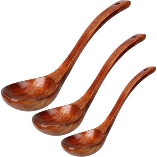 Long Handle Soup Spoon Natural Wooden Dinnerware Healthy Eco-Friendly Kitchen Accessories Cooking Tools