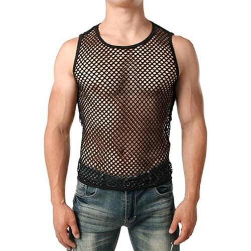 Men Sexy Mesh Sheer Fishnet Tank Tops Summer Hollow Gym Training Tanks Top Men Male Sexy Fish Net Muscle Slim Fit Tee Tanks Vest