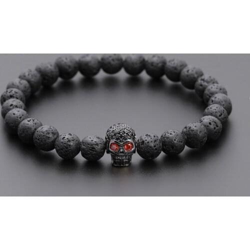 2021 Fashion Luxury Skull Charm Mens Bracelet Pavé Cubic Zirconia Retro 8MM Lava Chain Bracelet Mens Jewelry Couple Gift