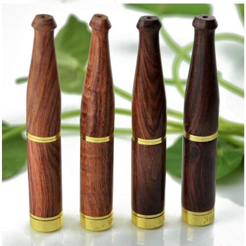 Smoking Set sandalwood Smoking Pipe Straight type Small 8cm Length Tobacco Pipe Double Filter Pipe Cigarette holder