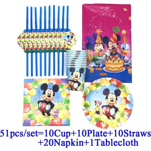 Disney Mickey Mouse Birthday Party Supplies Decorations Set Baby Shower Anniversaire Mickey Theme Party Disposable Tableware Set