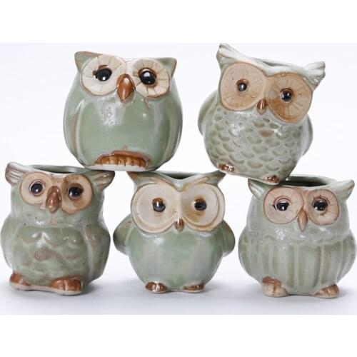 2020 New Ceramic Planter Desk Flower Pot Creative 5 Pcs/Set Ceramic Owl Shape Flower Pots Cute Design Succulent Planter Pot