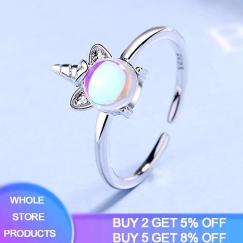 YANHUI New Exquisite Fashion Moonstone Unicorn Opening Rings For Women 925 Sterling Silver Jewelry Accessories Party Gifts