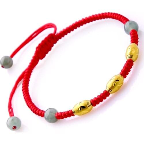 New Real 24k Yellow Gold Chain Women Bead Knitted Bracelet Adjustable