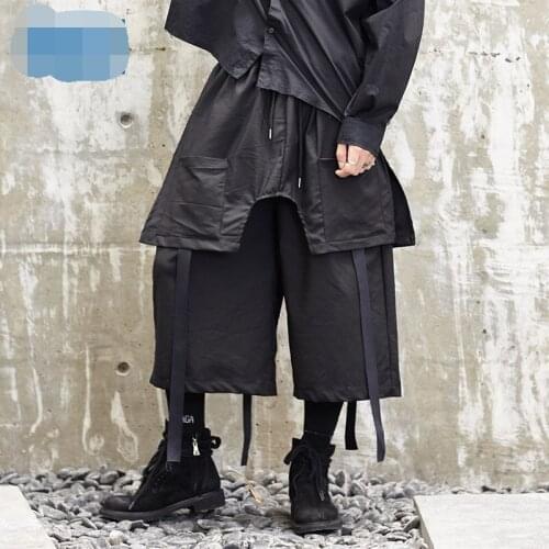 Original design wide-leg pants 2020 summer dark Japanese mens casual streamer pants nine minutes pants