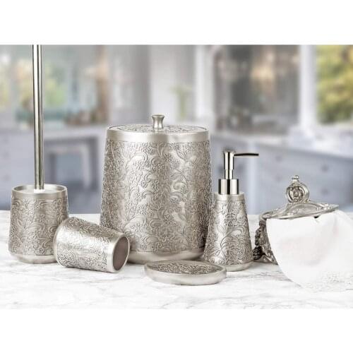 By Selim Flower 5 Piece Polyester Bath Set - Silver