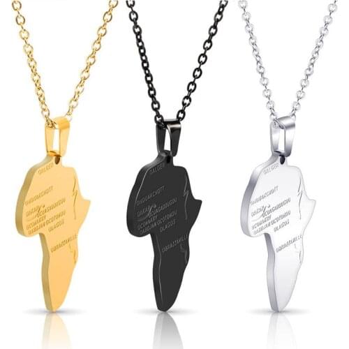 Stainless Steel Africa Map Pendant Necklace Women Men Silver Color/Gold Color Ethiopian Jewelry African Map Hiphop Necklaces