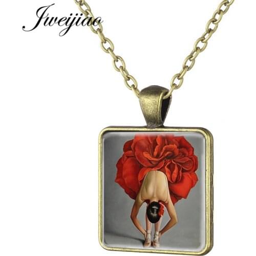 JWEIJIAO Red Rose Flower Skirt Ballet Dancer Chams Necklace Collier Ballet, tango, rumba, jazz Dancers Pendant Jewelry Gift DS04