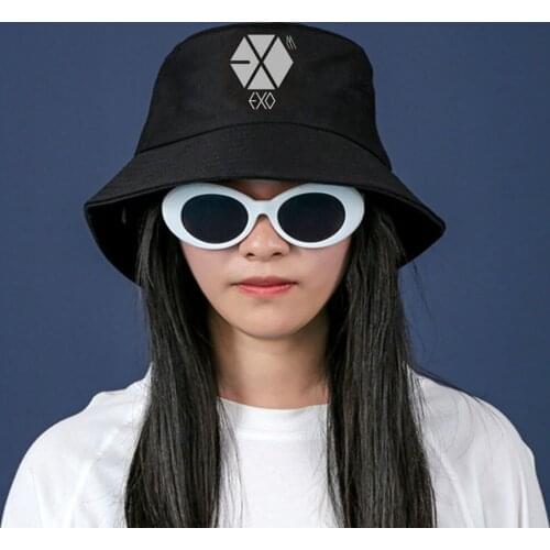 NEW Kpop Cotton EXO Women Men Unisex Sun Protection Girl Hat Sunshade Breathable Windproof Bucket Hat Beach Outdoor Leisure