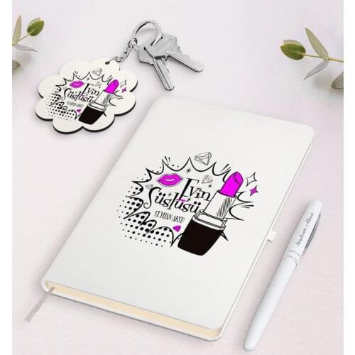 Personalized House Süslüsü White Notebook Pen and Keychain Gift Seti-3 Reliable Quality Gift Casual Design Moment