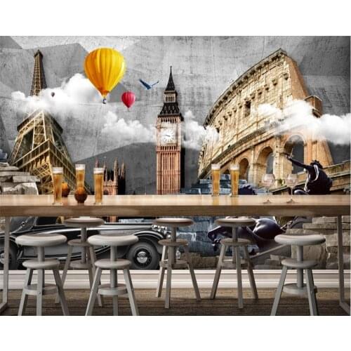 Custom 3D wallpaper retro nostalgic cement wall world architectural background wall painting