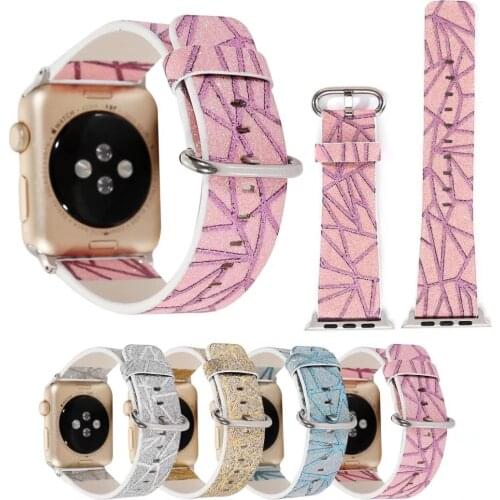 Bling Leather Watchband for Apple Watch Series 5 4 3 2 1 Band Glitter Powder Striped Strap Bracelet for iWatch 38/40mm 42/44mm