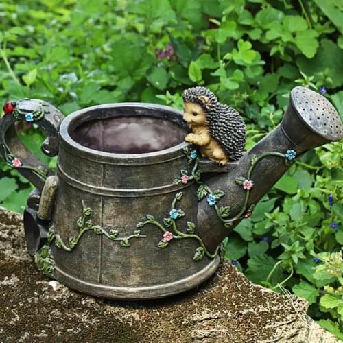 Garden Figurine Attractive Non-fading Resin Hedgehogs Flower Jar Sculpture Ornament for Garden