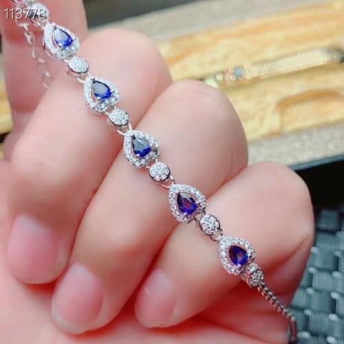 Sapphire bracelet Free shipping 100% Real natural sapphire Bracelet 925 sterling silver Bracelet