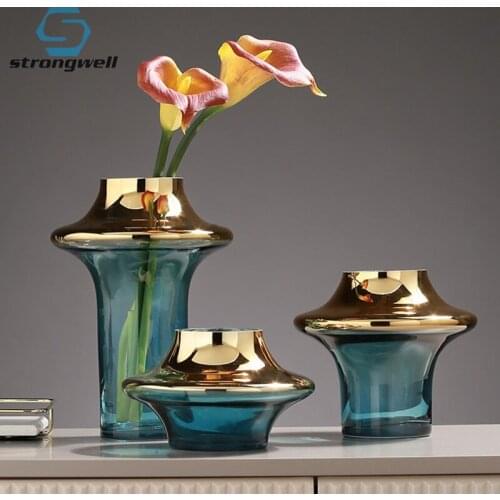Strongwell Irregular Electroplated Gradient Colorful Glass Vase Home Living Room Decoration Flower Arrangement Wedding Gifts