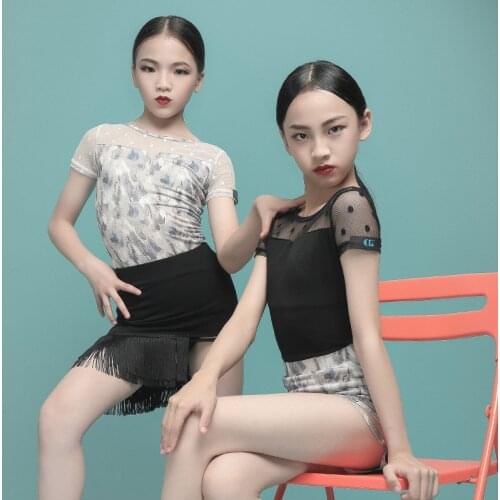 Latin Dance Tops For Kids Short Sleeve Gauze Jumpsuit Professional Rumba Dancing Shirt Tango Blouser Girls Samba Clothes DWY5750
