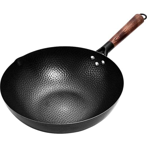 Pure Iron wok,Traditional Handmade Iron pan,Non-coated,Non-stick,For Gas and Induction Cooker (32cm)