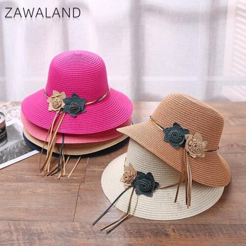 Zawaland Outdoor Wide-Brimmed Sun Hat Womens Summer Sunscreen Beach Hat Fashion Flower Straw Hat Travel Vacation Caps Female