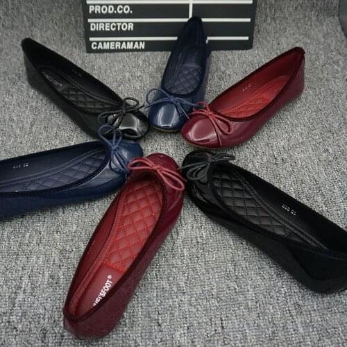 Women Slip on Flat Shoes Round Toe Shallow Butterfly-Knot Ballerina Loafers Patent Leather Lady Ballet