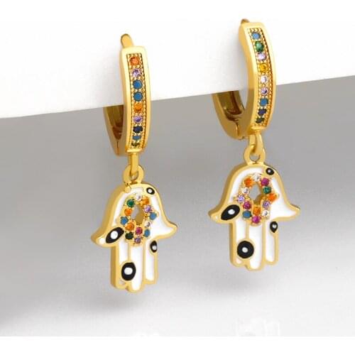 Small Crystal Fatima Hand Earrings For Women CZ Cubic Zirconia Drop Earrings Dangle Multicolor Trendy Jewelry Women Gifts ersu87