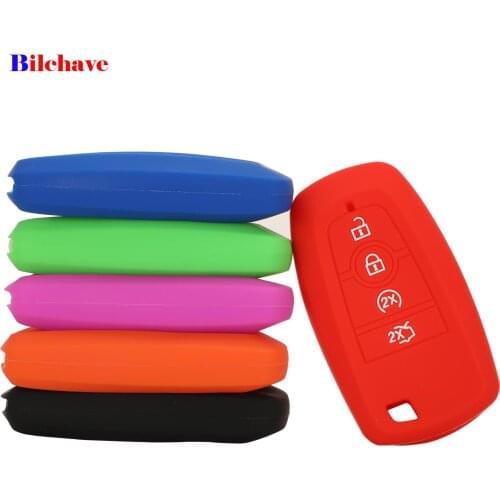 Bilchave 10pcs For Ford Mondeo 2017 Fob 4 Buttons Silicone Smart Remote Car Key Case Cover Car-styling Holder Protector