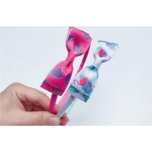 12pcs Fashion Ribbon Bow Hairbands Flamingo Print Bowknot Hair Sticks Headbands Princess Headwear Girls Hair Accessories