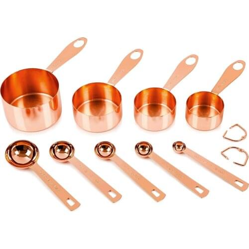 2019 Set of 9 Copper Measuring Cups and Spoons , EXTRA STURDY Copper-Plated Top-Quality Stainless Steel