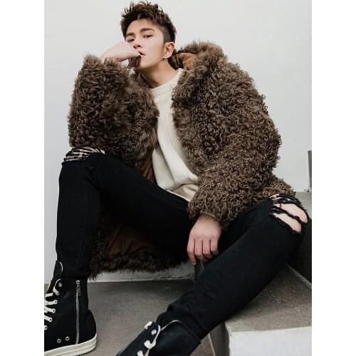 2020 Real Fur Caot Men Winter Sheep Shearling Jacket Man Hooded Natural Wool Fur Coats High Quality Mens Fur Coat 19345 KJ3320