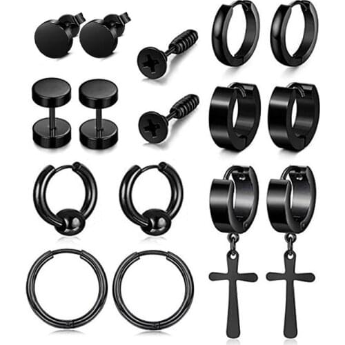 2021 Trendy Metal Black Hoop Earrings For Men Punk Gothic Boy Circle Piercing Jewelry Street Rock Hip Hop Rapper Accessory Gift