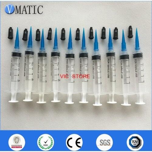 Free Shipping Quality 10Pcs Plastic Syringes 5ml 5cc With Dispensing Needle Tips & Caps