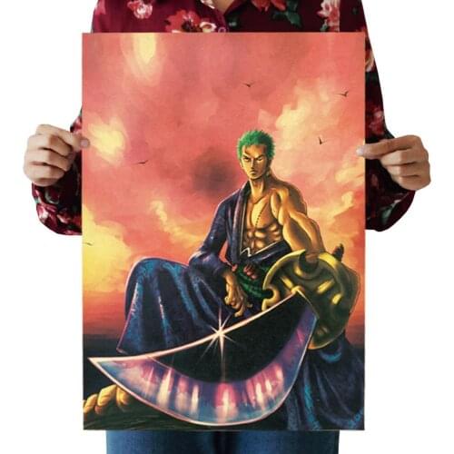 One Piece Zoro Vintage Poster Classic Anime Movie Wall Sticker Bar Cafe Home Decor Painting