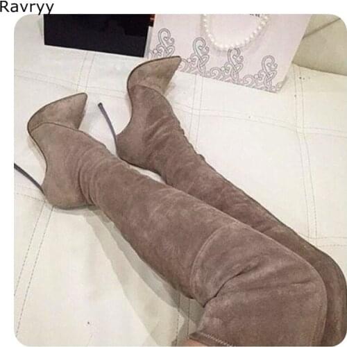 Ins Fashion Women long boots elastic suede leather boot autumn woman shoes thin heel pointed toe female shoes party dress shoes