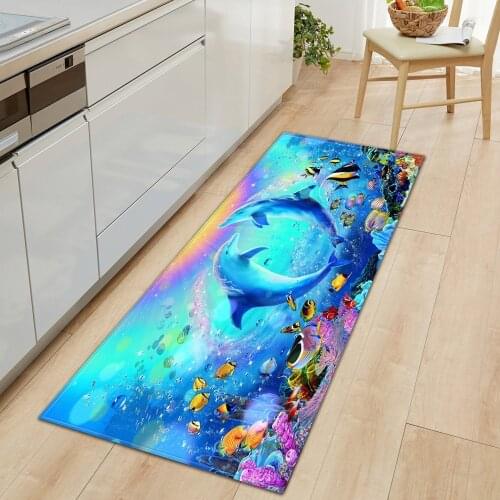 Kitchen Mat Home Entrance Doormat Bedroom Bedside Living Room Decoration Carpet 3D Ocean Pattern Hallway Bath Non-Slip Floor Rug