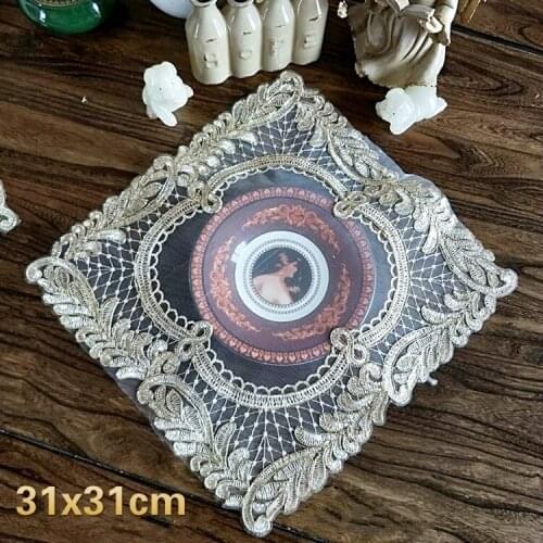 Square Seiko European Double Layer Lace Embroidered Placemat Coaster Balcony Coffee Table Mat Christmas Wedding Decoration Cloth