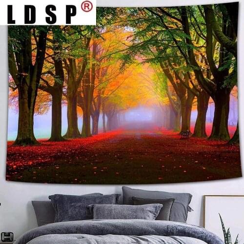 LDSP Nature Forest Red leaves Tapestry Wall Sunshine Tree Carpet Wall Cloth Tapestry Hippie Mandala Landscape Tapest Home Decor