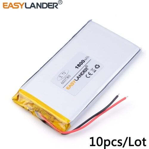 10pcs /Lot 3.7v lithium Li ion polymer rechargeable battery 603780 1800 mah DIY mobile emergency power charging treasure battery