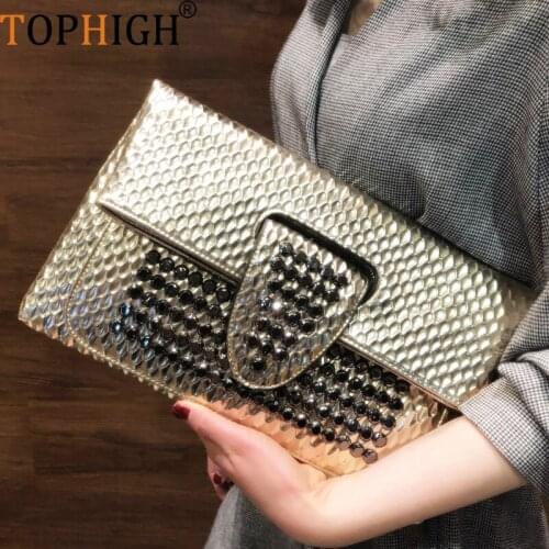 TOPHIGH Fashion Diamond Rivet Bag For Women Messenger Handbag Casual Crossbody Evening Clutch Bag INS Shoulder Purse Ladies