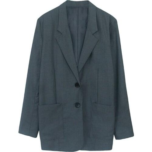 Fashion Retro Gray Blazer Jacket For Women Office Suit 2021 New Plus Size Red Sleeve Patchwork Blazers With Pockets Female Coat