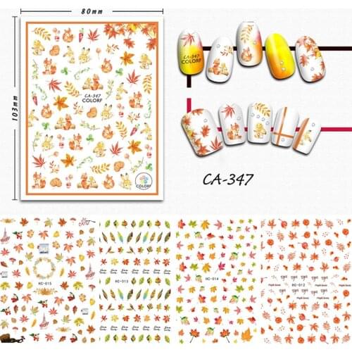 Maple Leaves Nails Sticker Set Autumn Fall Yellow Gold Abstract Slider Nail Art Water Decal Foils Decorations Decor 2021 New