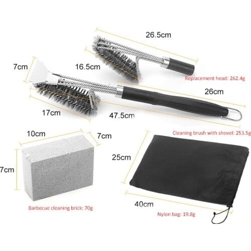 A Set Of Barbecue Cleaning Brush Stainless Steel Barbecue Bbq Cleaning Tool Three-head Barbecue Brush Oven Grill Wire Brush