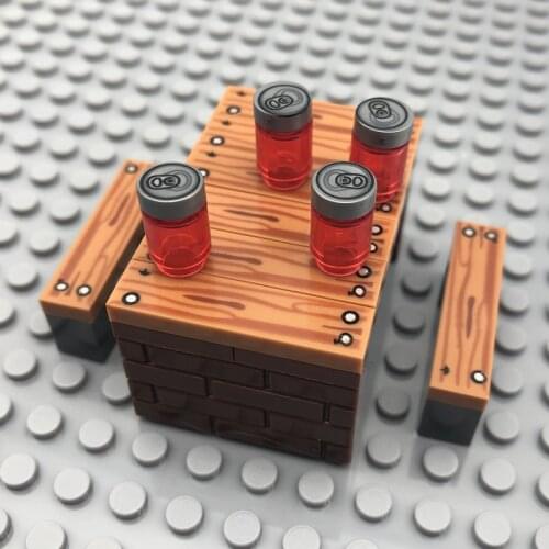 100PCS Printed Floor Tiles Building Blocks MOC Wooden Bricks Parts Ladder Table Accessories Children DIY Toys Bloques Compatible