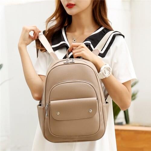 HOCODO 2021 New Women Backpack High Quality Pu Leather Backpack Female Solid Color School Bag Waterproof Laptop Backpack Women