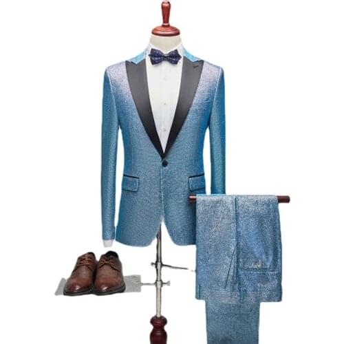 2021 New Design Mens Slim Button Suit Pure Color Dress Blazer Host Show Jacket Coat & Pant New Mens Formal Blazer Grooms Dress