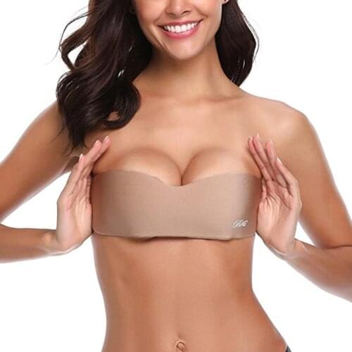 Womens New One-Piece Silicone Invisible Bra Strapless Push up Backelss Strapless Self Adhesive Low Back Bra for Women Dress