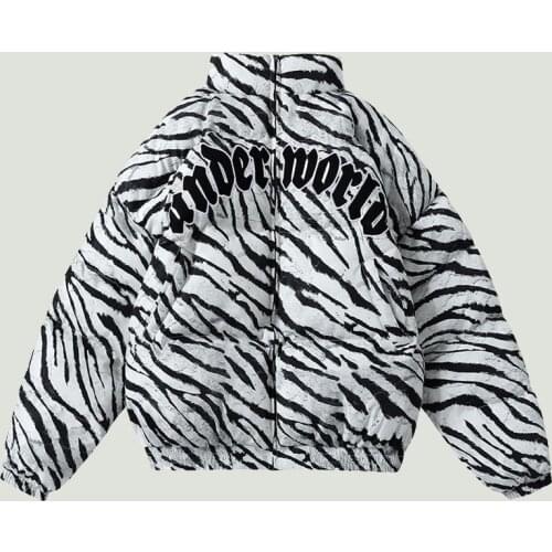 Hip Hop Zebra Stripes Embroidery Mens Parkas Jackets Winter Thicken Warm Zipper Stand Collar Oversized Loose Casual Parka Male