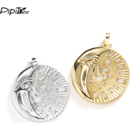 Pipitree Large Brilliant Moon Charms DIY Round Pendant Charm Copper Clear Irregular Cubic Zirconia Jewelry Making Accessories