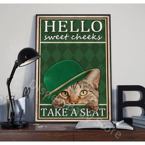 Retro Poster Cat Take A Seat Animal Canvas Painting Posters and Prints Wall Pictures for Home Decor Cuadros